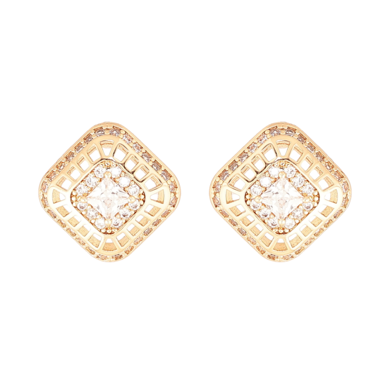 Сережки Xuping Позолота 18K пусети «Різьблені ромби з кристалами» фото №1