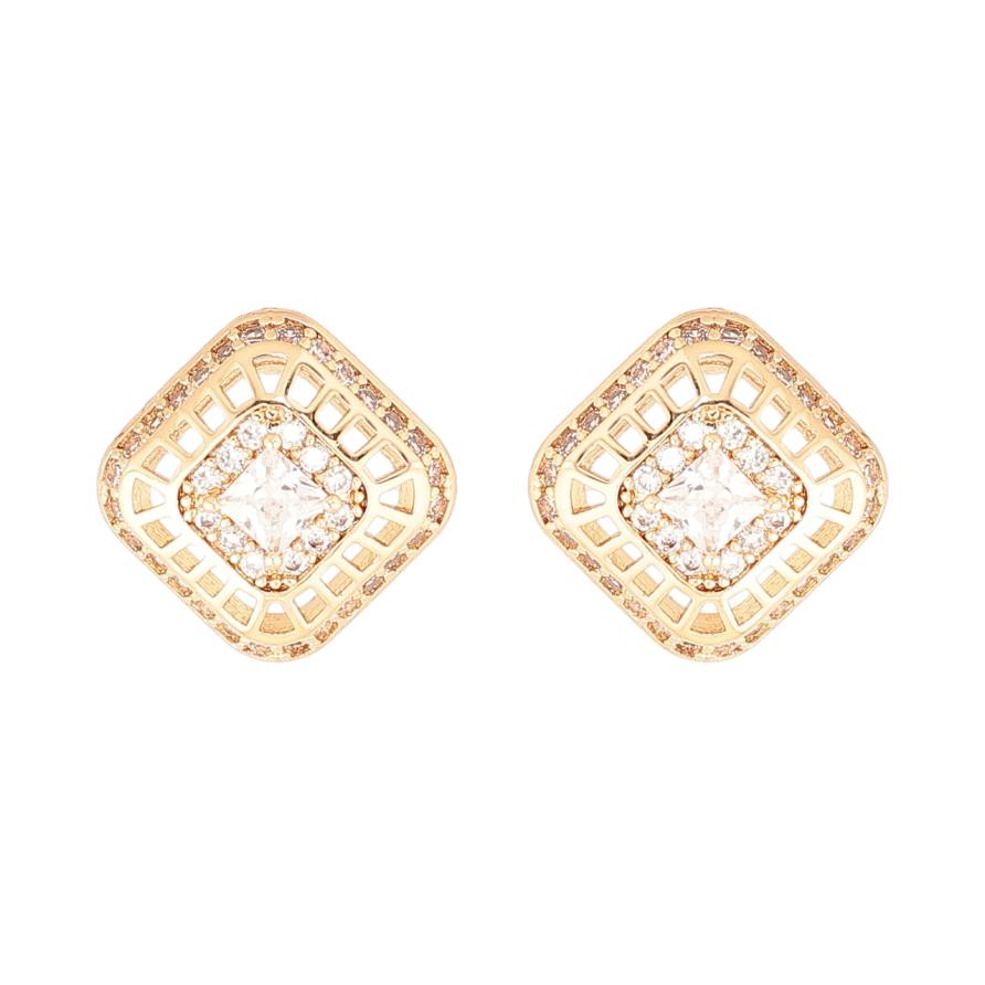 Сережки Xuping Позолота 18K пусети «Різьблені ромби з кристалами» фото №1