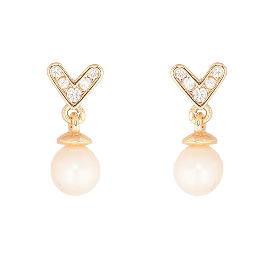 Сережки Xuping Позолота 18K пусети «Сердечка з перлинними підвісками» фото №1