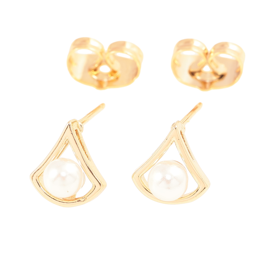 Сережки Xuping Позолота 18K пусети «Трикутники з перлинами» фото №1 Сережки Xuping Позолота 18K пусети «Трикутники з перлинами» фото №1