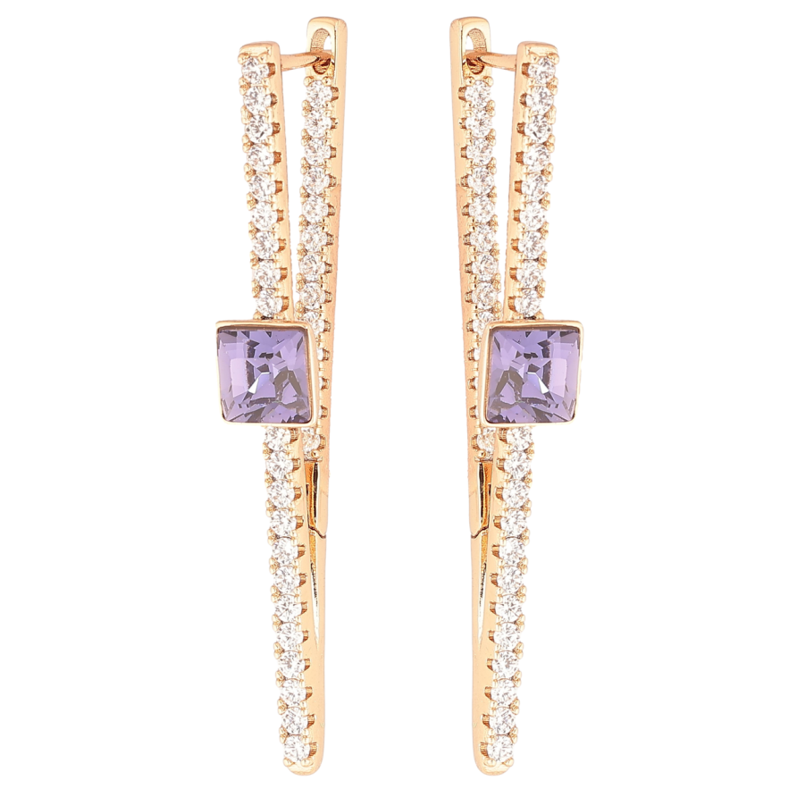 УЦІНКА! Немає камінчика! Сережки Xuping колір 18K з кристалами Swarovski англійський замок «Кришталеві доріжки з кристалом Tanzanite» фото №1