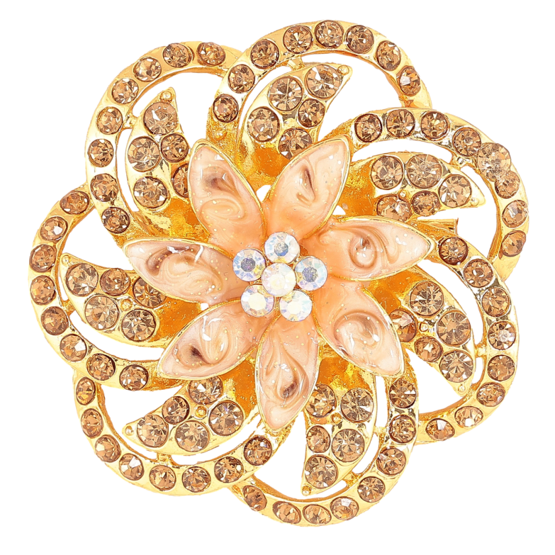Брошка «Квітка із золотистими стразами стразами та емаллю» фото №1