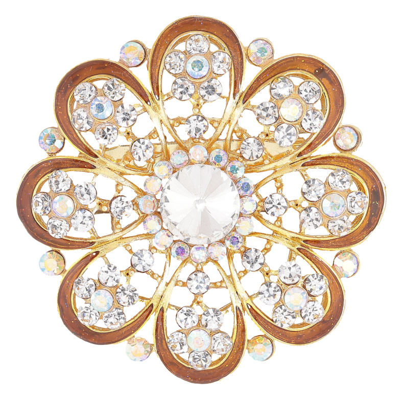 Брошка «Квітка зі стразами та коричневою емаллю» фото №1