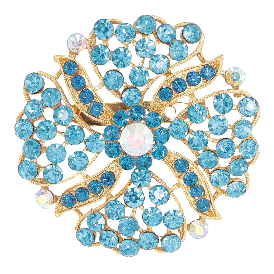 Брошь Цветок с бирюзовыми стразами фото №1 Брошь Цветок с бирюзовыми стразами фото №1