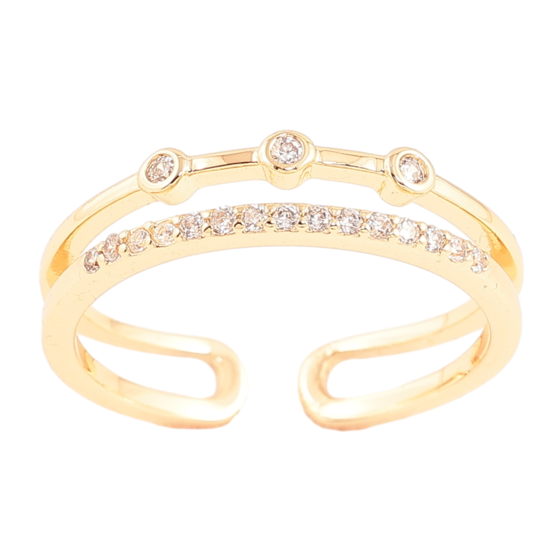 Каблучка Xuping Позолота 18K «Подвійна шинка з кристалами» фото №1