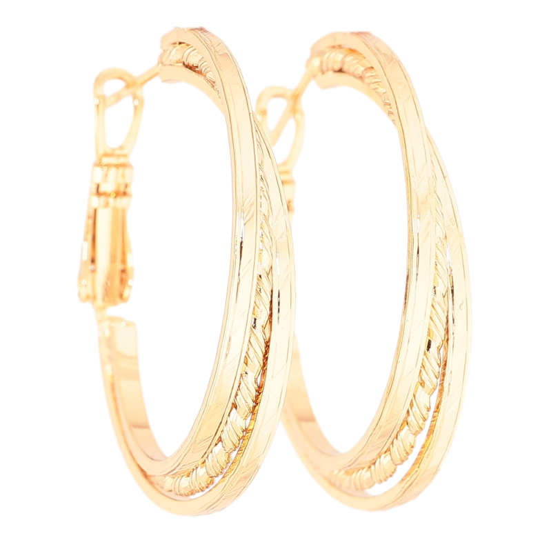 Сережки Xuping Позолота 18K кільця (конго) «Потрійні з візерунком» ø 3см, на один бік фото №1 Сережки Xuping Позолота 18K кільця (конго) «Потрійні з візерунком» ø 3см, на один бік фото №1