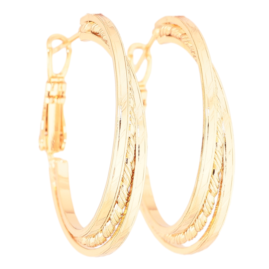 Сережки Xuping Позолота 18K кільця (конго) «Потрійні з візерунком» ø 3см, на один бік фото №1 Сережки Xuping Позолота 18K кільця (конго) «Потрійні з візерунком» ø 3см, на один бік фото №1