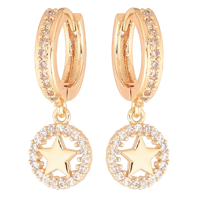 Сережки Xuping M&L Колір 18K підвіски на колечках «Кришталеві кільця з зірками» фото №1 Сережки Xuping M&L Колір 18K підвіски на колечках «Кришталеві кільця з зірками» фото №1