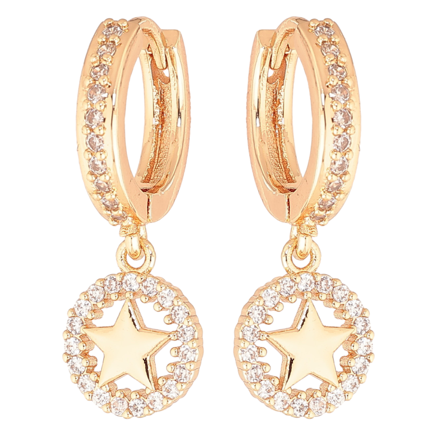 Сережки Xuping M&L Колір 18K підвіски на колечках «Кришталеві кільця з зірками» фото №1 Сережки Xuping M&L Колір 18K підвіски на колечках «Кришталеві кільця з зірками» фото №1