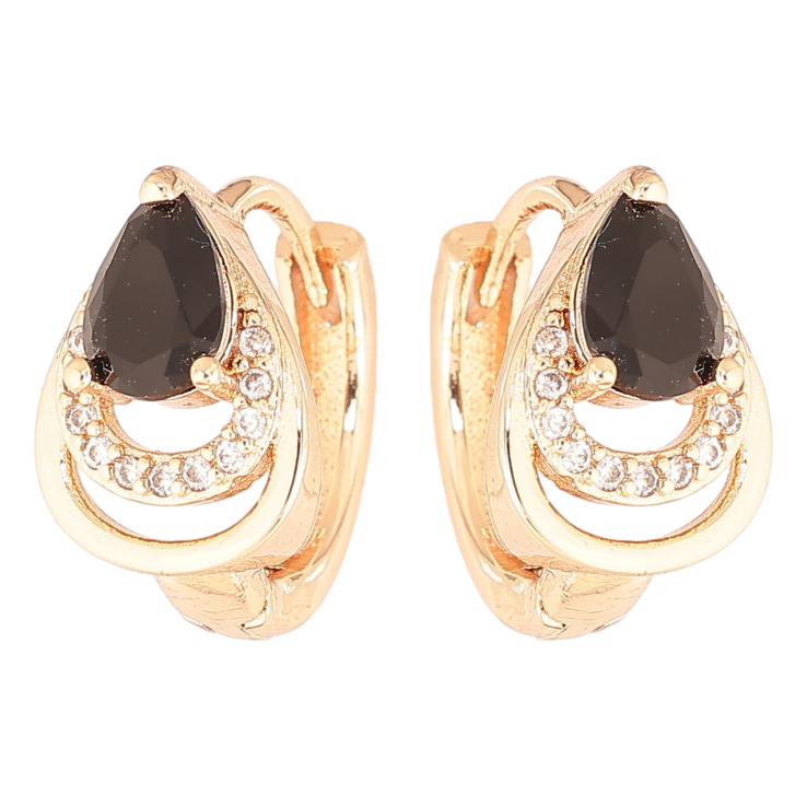 Серьги Xuping M&L Цвет 18K колечки Узор капельки с черными кристаллами фото №10 Серьги Xuping M&L Цвет 18K колечки Узор капельки с черными кристаллами фото №10