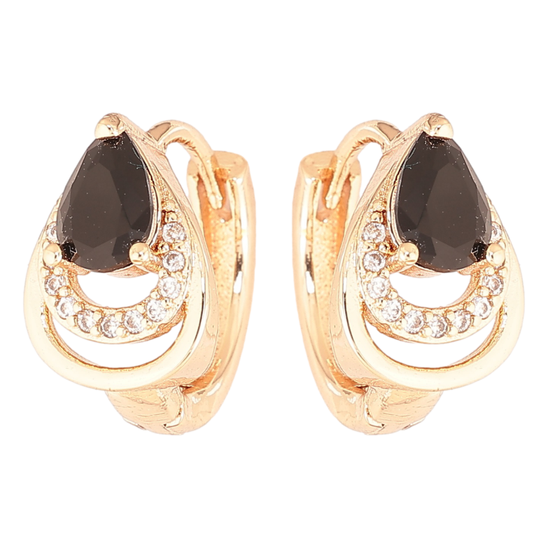 Серьги Xuping M&L Цвет 18K колечки Узор капельки с черными кристаллами фото №1