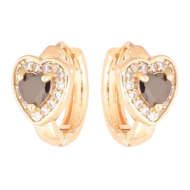 Сережки Xuping M&L Колір 18K колечка «Сердечка з чорними кристалами» фото №1 Сережки Xuping M&L Колір 18K колечка «Сердечка з чорними кристалами» фото №1