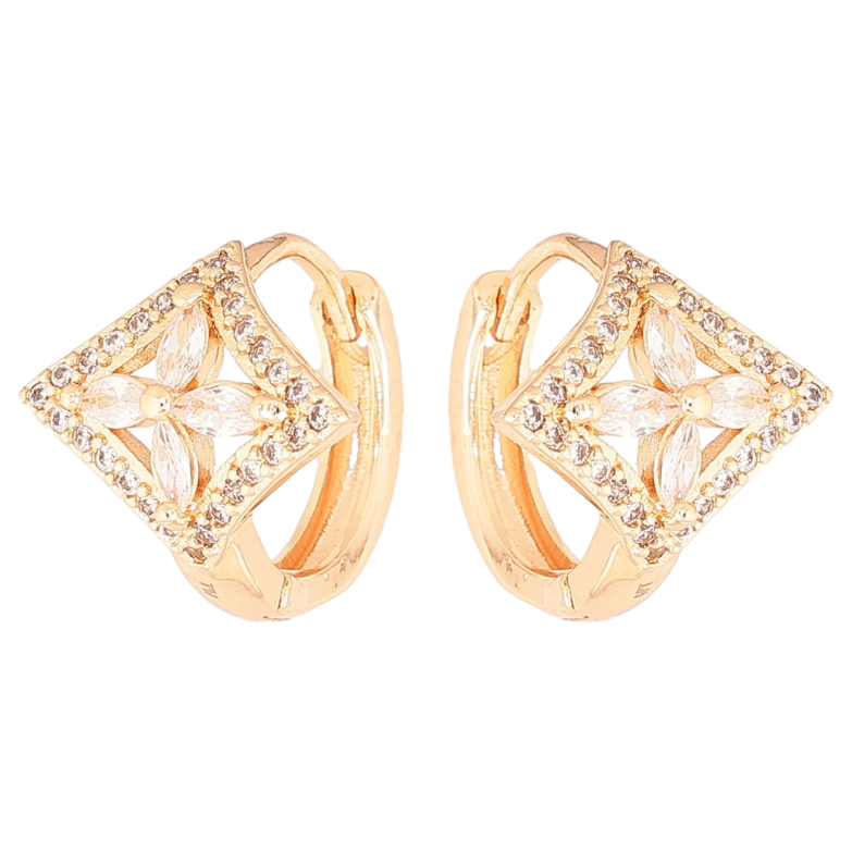 Сережки Xuping M&L Колір 18K колечка «Ромби з візерунком кристалами» фото №1 Сережки Xuping M&L Колір 18K колечка «Ромби з візерунком кристалами» фото №1