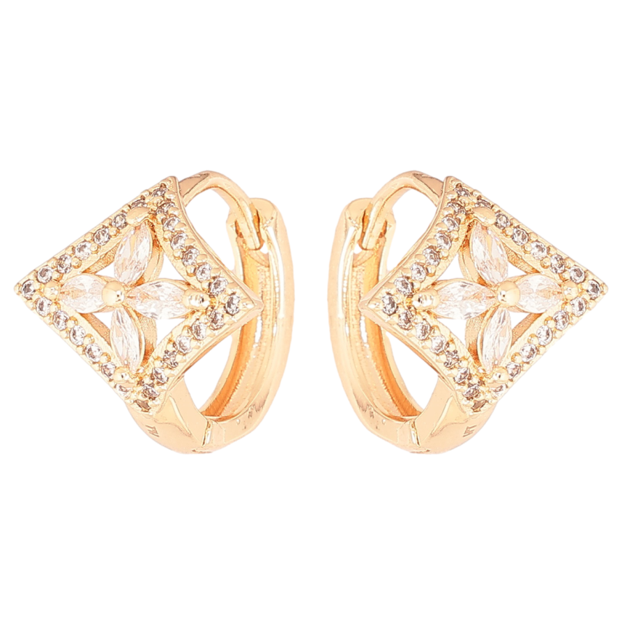 Сережки Xuping M&L Колір 18K колечка «Ромби з візерунком кристалами» фото №1 Сережки Xuping M&L Колір 18K колечка «Ромби з візерунком кристалами» фото №1