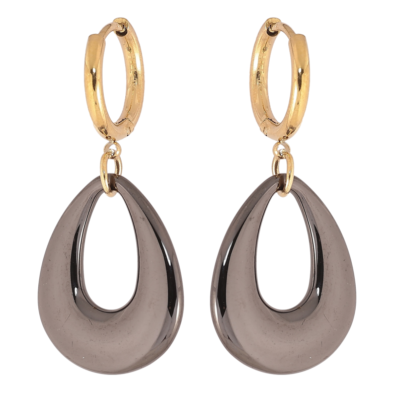 Серьги Xuping TTM Stainless Steel цвет 14К подвески на колечках Капельки из черной керамики фото №1