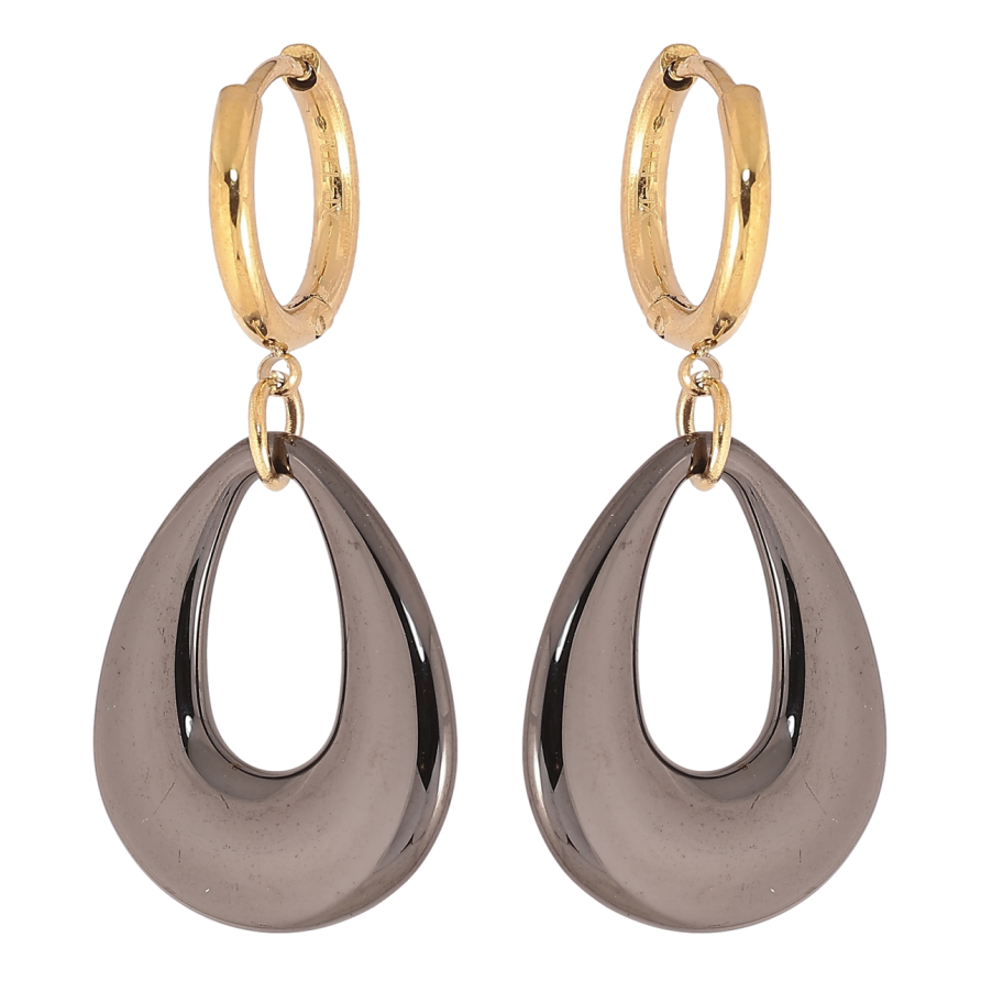 Серьги Xuping TTM Stainless Steel цвет 14К подвески на колечках Капельки из черной керамики фото №1