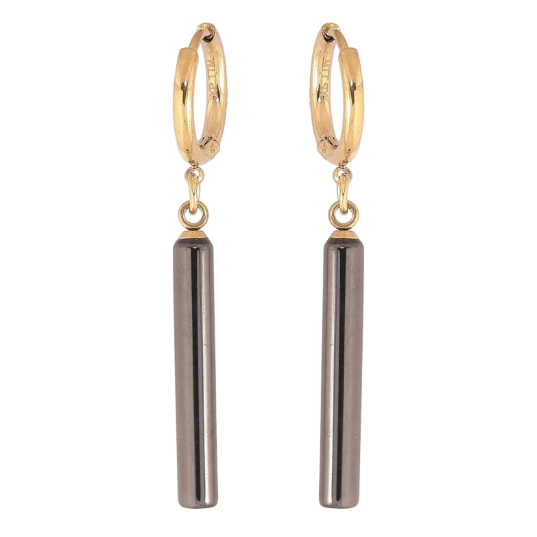 Сережки Xuping TTM Stainless Steel колір 14К підвіски на колечках «Підвіски з чорної кераміки» фото №1