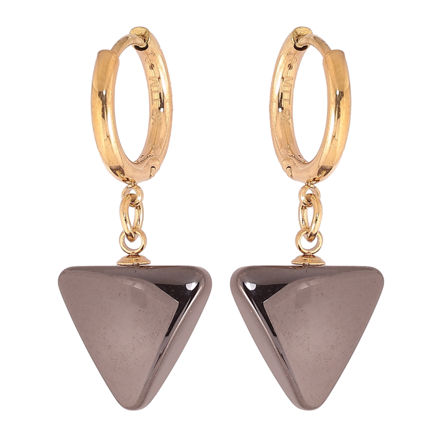 Сережки Xuping TTM Stainless Steel колір 14К підвіски на колечках «Трикутники з чорної кераміки» фото №1 Сережки Xuping TTM Stainless Steel колір 14К підвіски на колечках «Трикутники з чорної кераміки» фото №1