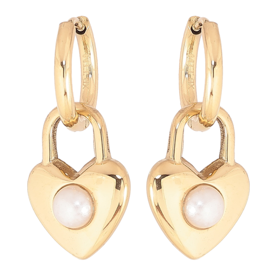 Сережки Xuping TTM Stainless Steel колір 14К підвіски на колечках «Сердечка-замочки» 2 в 1 фото №1 Сережки Xuping TTM Stainless Steel колір 14К підвіски на колечках «Сердечка-замочки» 2 в 1 фото №1