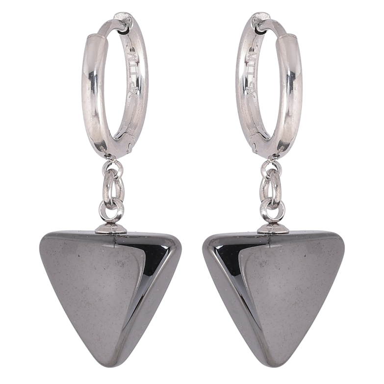 Серьги Xuping TTM Stainless Steel цвет Родий подвески на колечках Треугольники из черной керамики фото №2