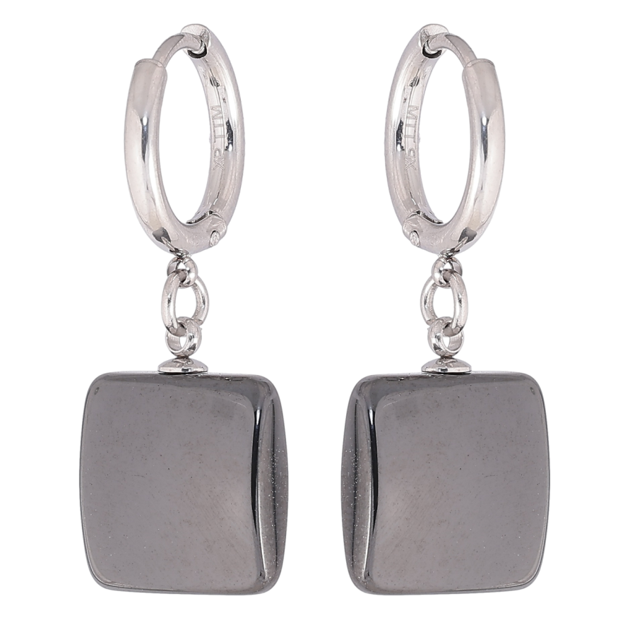 Сережки Xuping TTM Stainless Steel колір Родій підвіски на колечках «Квадрати з чорної кераміки» фото №1 Сережки Xuping TTM Stainless Steel колір Родій підвіски на колечках «Квадрати з чорної кераміки» фото №1