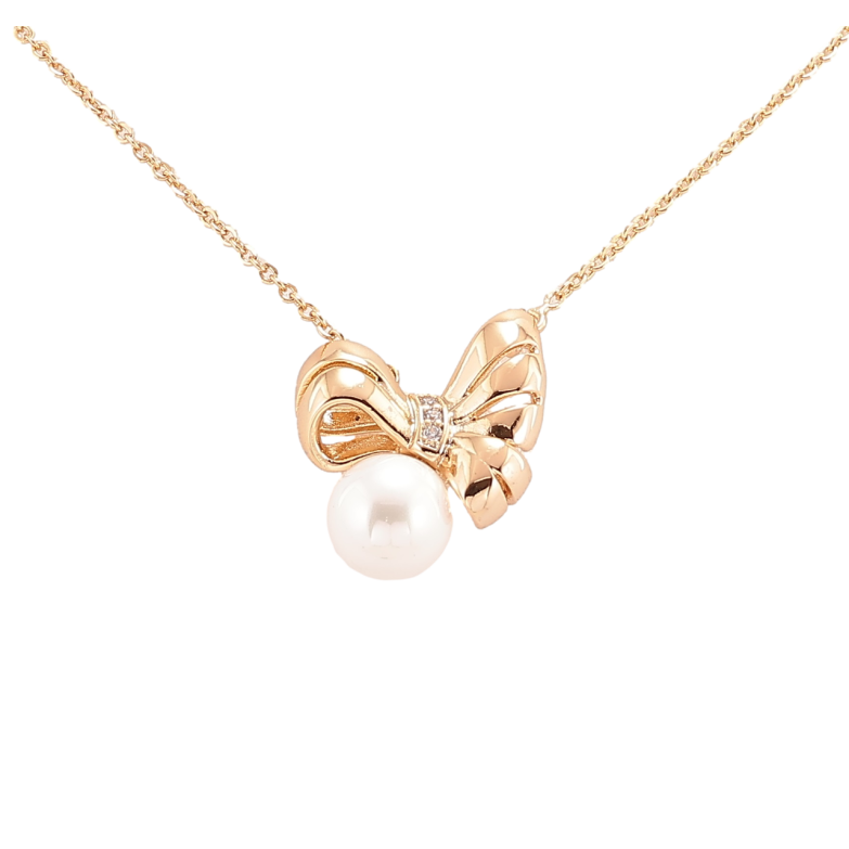 Подвеска на цепочке Xuping Позолота 18K Бант с жемчужиной длинна 42-46см х 1мм фото №1