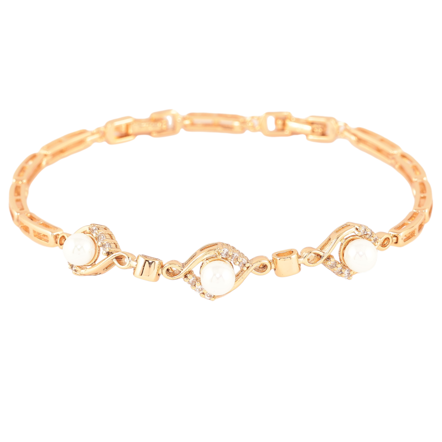 Браслет Xuping Позолота 18K Узор с жемчужинами и кристаллами размер с доп. замком 17,20см х 3мм фото №1 Браслет Xuping Позолота 18K Узор с жемчужинами и кристаллами размер с доп. замком 17,20см х 3мм фото №1