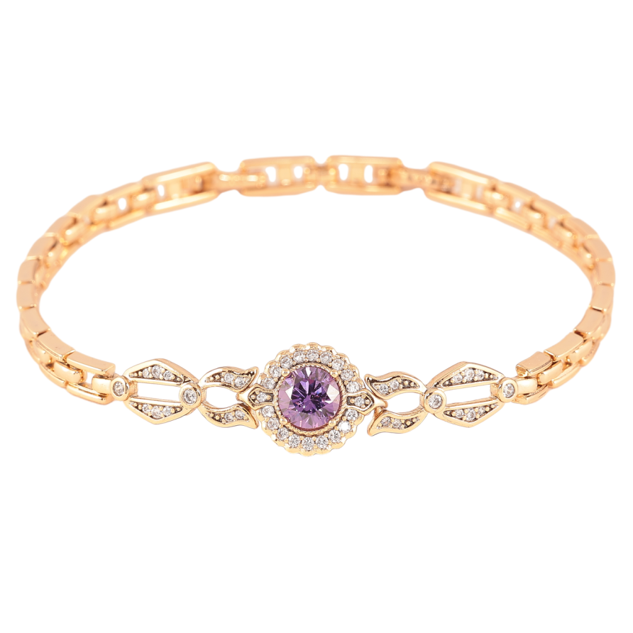 Браслет Xuping Позолота 18K Узор с сиреневым кристаллом размер с доп. замком 17,19см х 4-11мм фото №1 Браслет Xuping Позолота 18K Узор с сиреневым кристаллом размер с доп. замком 17,19см х 4-11мм фото №1