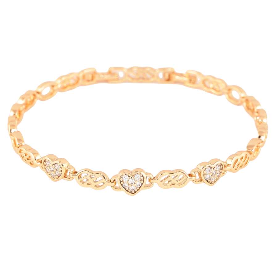 Браслет Xuping Позолота 18K Узор сердечки с кристаллами размер с доп. замком 17.5,19.5см х 4-6мм фото №1 Браслет Xuping Позолота 18K Узор сердечки с кристаллами размер с доп. замком 17.5,19.5см х 4-6мм фото №1
