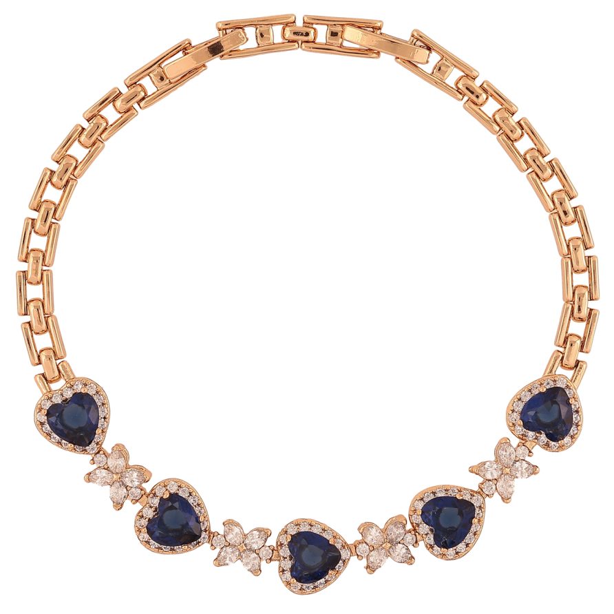 Браслет Xuping Позолота 18K Кристальные синие сердечки и цветочки размер с доп. замком 17.5,19.5см х 4-9мм фото №1