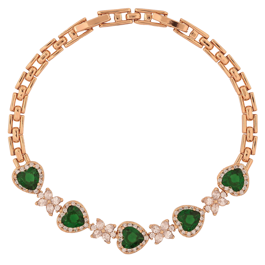 Браслет Xuping Позолота 18K Кристальные зеленые сердечки с цветочками размер с доп.зам-м 17.5,19.5см х 4-9мм фото №1 Браслет Xuping Позолота 18K Кристальные зеленые сердечки с цветочками размер с доп.зам-м 17.5,19.5см х 4-9мм фото №1