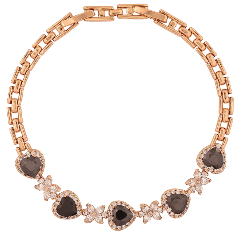 Браслет Xuping Позолота 18K Кристальные черные сердечки с цветочками размер с доп.замком 17.5,19.5см х 4-9мм фото №1 Браслет Xuping Позолота 18K Кристальные черные сердечки с цветочками размер с доп.замком 17.5,19.5см х 4-9мм фото №1