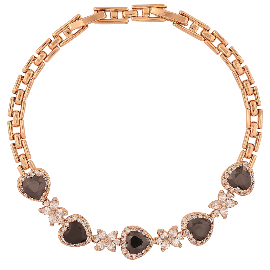 Браслет Xuping Позолота 18K Кристальные черные сердечки с цветочками размер с доп.замком 17.5,19.5см х 4-9мм фото №1 Браслет Xuping Позолота 18K Кристальные черные сердечки с цветочками размер с доп.замком 17.5,19.5см х 4-9мм фото №1