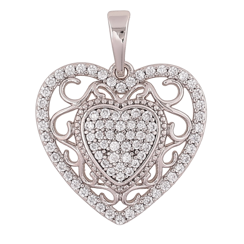 Кулон Xuping Родій «Різьблене сердечко з кристалами» для ланцюжка до 5мм фото №1 Кулон Xuping Родій «Різьблене сердечко з кристалами» для ланцюжка до 5мм фото №1