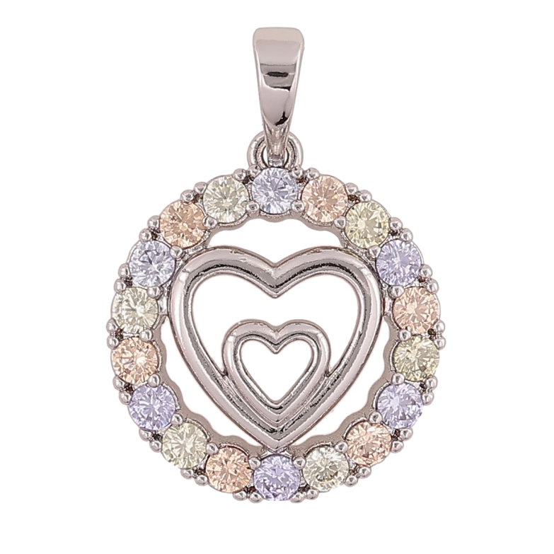 Кулон Xuping Родий Сердечки в круге разноцветных кристаллов для цепочки до 6мм фото №1 Кулон Xuping Родий Сердечки в круге разноцветных кристаллов для цепочки до 6мм фото №1