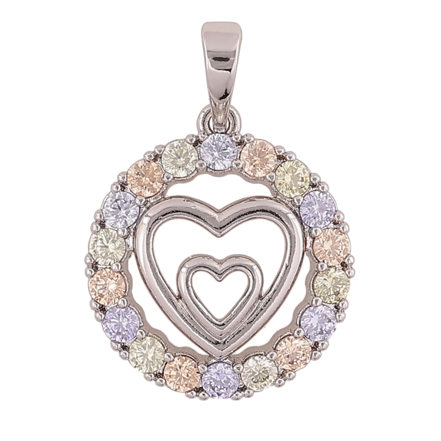 Кулон Xuping Родій «Сердечка в колі різнокольорових кристалів» для ланцюжка до 6мм фото №1 Кулон Xuping Родій «Сердечка в колі різнокольорових кристалів» для ланцюжка до 6мм фото №1