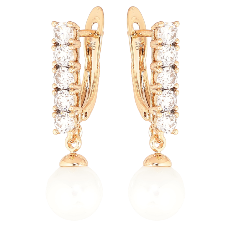 Сережки Xuping Позолота 18K англійський замок «Кришталеві доріжки з перлинами» фото №7