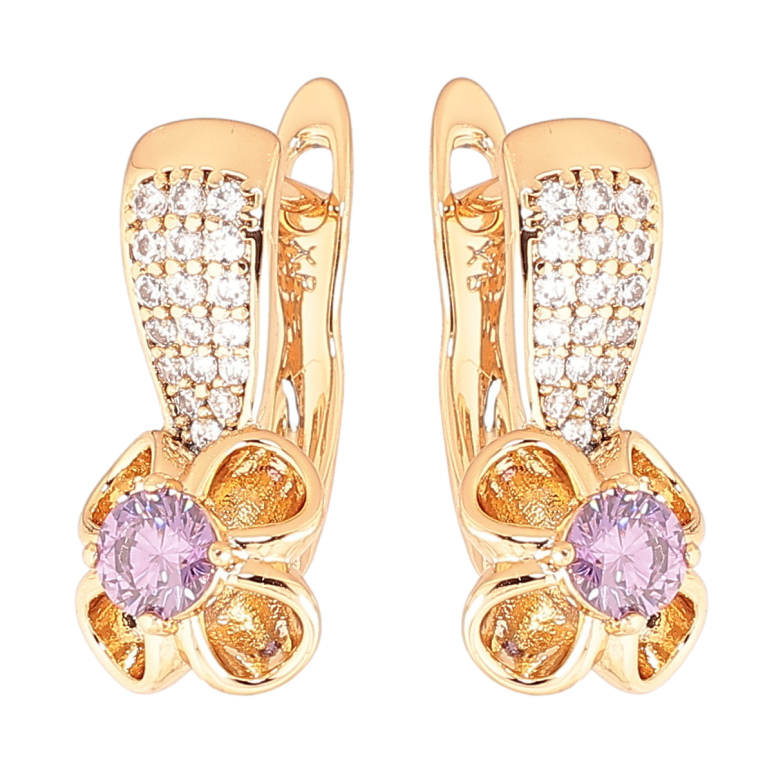 Серьги Xuping Позолота 18K английский замок Цветочки с сиреневыми кристаллами фото №1 Серьги Xuping Позолота 18K английский замок Цветочки с сиреневыми кристаллами фото №1