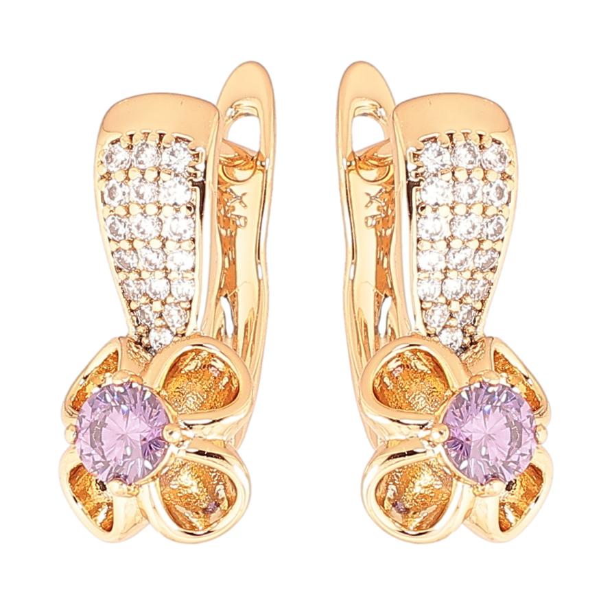 Серьги Xuping Позолота 18K английский замок Цветочки с сиреневыми кристаллами фото №1 Серьги Xuping Позолота 18K английский замок Цветочки с сиреневыми кристаллами фото №1