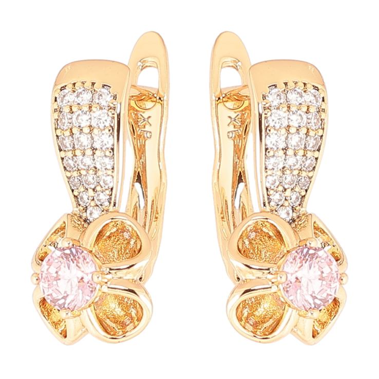Серьги Xuping Позолота 18K английский замок Цветочки с розовыми кристаллами фото №25
