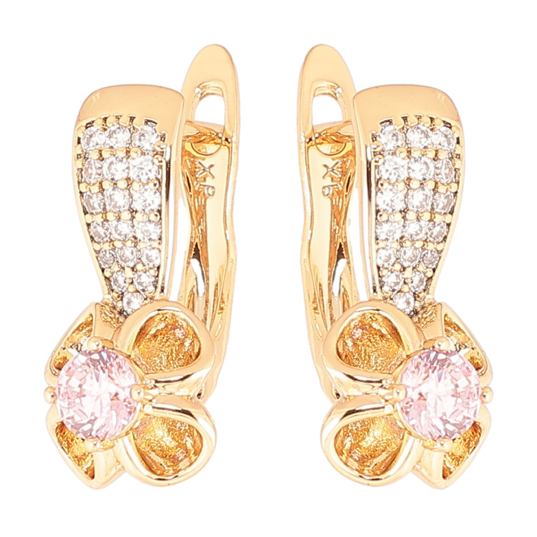 Серьги Xuping Позолота 18K английский замок Цветочки с розовыми кристаллами фото №1 Серьги Xuping Позолота 18K английский замок Цветочки с розовыми кристаллами фото №1
