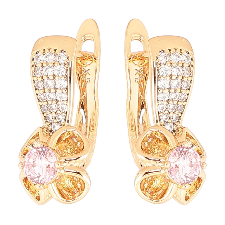 Серьги Xuping Позолота 18K английский замок Цветочки с розовыми кристаллами фото №1 Серьги Xuping Позолота 18K английский замок Цветочки с розовыми кристаллами фото №1