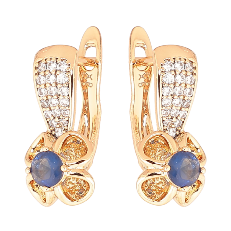 Серьги Xuping Позолота 18K английский замок Цветочки с синими кристаллами фото №1 Серьги Xuping Позолота 18K английский замок Цветочки с синими кристаллами фото №1