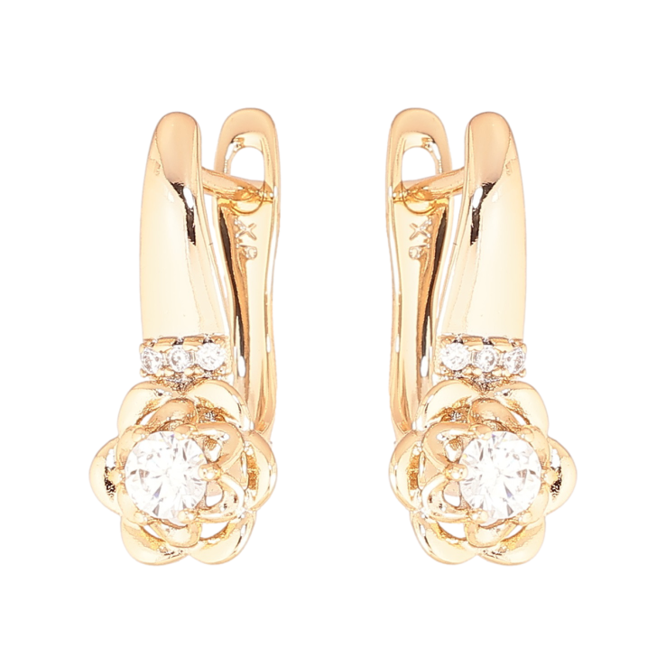 Серьги Xuping Позолота 18K английский замок Цветочки с кристаллами фото №3
