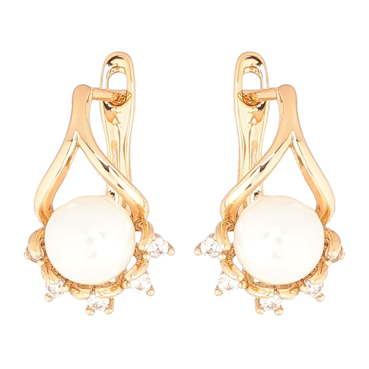 Серьги Xuping Позолота 18K английский замок Узор с жемчужинами и кристаллами фото №3