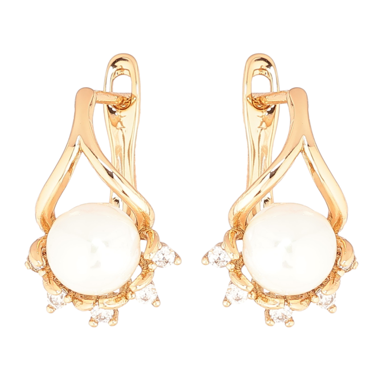 Серьги Xuping Позолота 18K английский замок Узор с жемчужинами и кристаллами фото №1 Серьги Xuping Позолота 18K английский замок Узор с жемчужинами и кристаллами фото №1