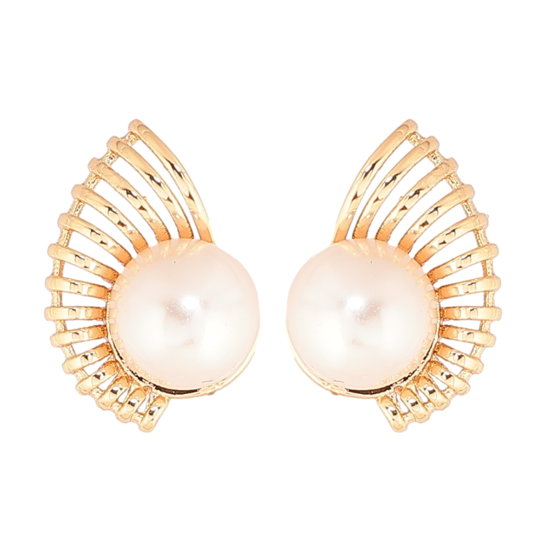 Сережки Xuping Позолота 18K пусети «Різьблений візерунок із перлиною» фото №1