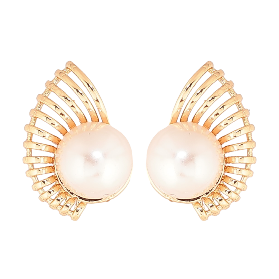 Сережки Xuping Позолота 18K пусети «Різьблений візерунок із перлиною» фото №1