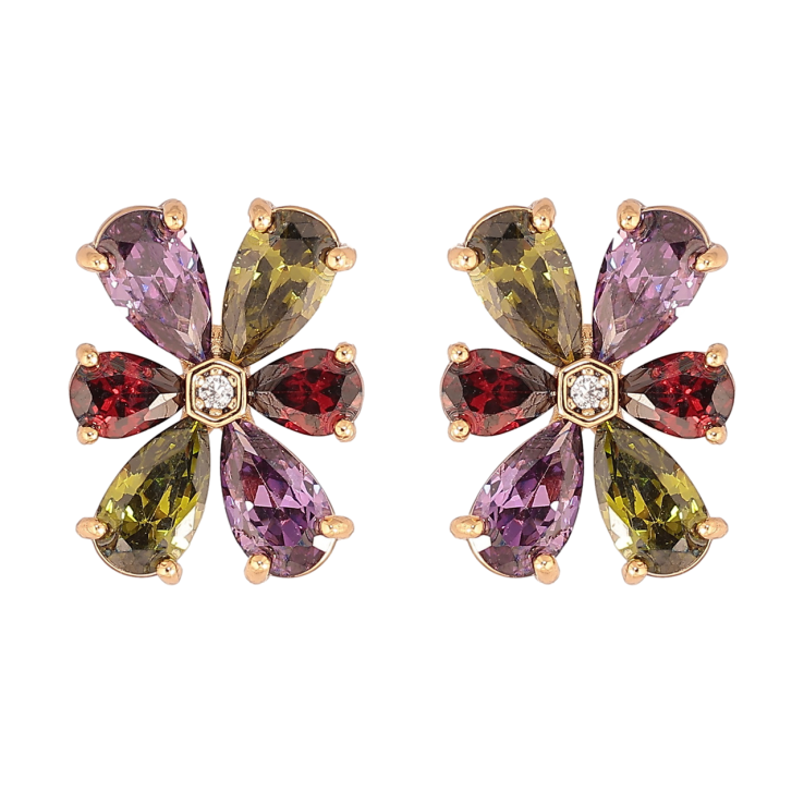 Сережки Xuping Позолота 18K пусети «Квіти з різнокольорових кристалів» фото №10