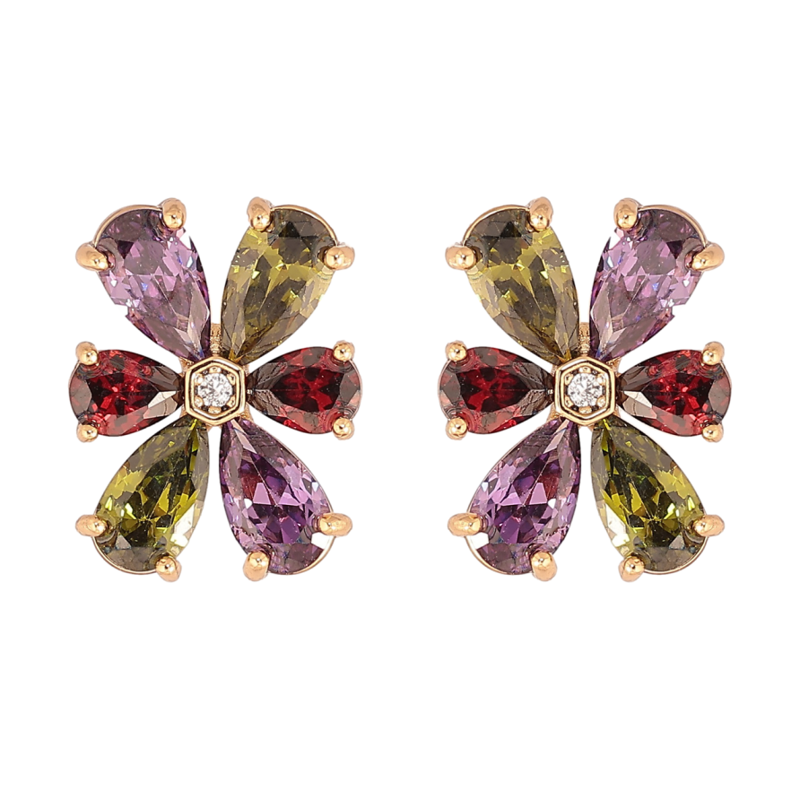 Сережки Xuping Позолота 18K пусети «Квіти з різнокольорових кристалів» фото №1